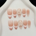 Handgemaakte amandel kunstnagels in roze verloop met 3D bloemen en parels - XS / 2862-Amandel