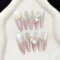Unghie occhio di gatto rosa con stelle marine 3D, conchiglie e perle su vassoio - XS / Stile Oceano Conchiglia Rosa Stella Marina (2880-Long Stiletto)
