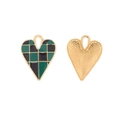 Herzanhänger mit grün-schwarzem Schachbrettmuster und Goldrand für DIY-Schmuck - 3# (Grün-schwarz schachbrettartiges Herz)