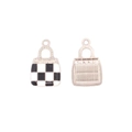 Checkboard heart handbag pendant with black and white enamel and crystal details - 7# (Black White Checkerboard Handbag)