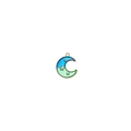 Detailed view of crescent moon pendant with blue-green enamel and gold star accents - Moon and Stars (1#)