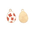 Egg-shaped pendant charm with white enamel floral front and golden sunray back - Easter Egg