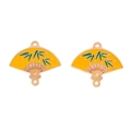 DIY Kurdistan rainbow fan pendant with green leaf pattern and golden edges - Double-Sided Enamel Fan