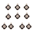 Set of 10 black enamel clover charms with gold edging and sparkling center crystals - Clover Style (4#) / 10 Pieces Pack