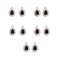 Lot de 10 pendentifs gouttes avec pierres noires et strass blancs en alliage d'or rose - Style Goutte (5#) / Lot de 10