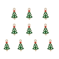 Set of 10 gold-plated Christmas tree charms with green enamel and red star for DIY jewelry - Christmas Tree Style (2#)
