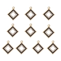 Vue détaillée de 10 pendentifs trèfle en alliage doré avec émail noir et petits strass - Style Carré Creux (7#) / Lot de 10