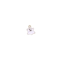 Detail view of a cute white enamel ghost charm with golden metal edges for DIY jewelry - 10 Pieces Pack / 3# Sad Little Ghost (XH40823)