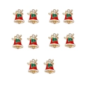 Set of 10 Christmas bell charms with red enamel, gold bow, and zircon for DIY jewelry - Christmas Bell Style (4#)