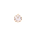 Macro detail of a round clock charm with Roman numerals and golden enamel finish - Large White Pocket Watch Style