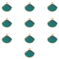 Detail view of 10-piece luxury gold-plated fan-shaped alloy charms with green striped enamel - Fan Shape (4#) / Green Black Stripes
