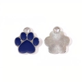 Detailed macro view showing the blue enamel front and textured metal back of the cat paw pendant - Blue