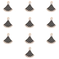 Dettaglio di dieci ciondoli a ventaglio in smalto nero con placcatura oro e zirconi - 5# Fan-shaped Grid