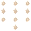 Gedetailleerde weergave van tien gouden klaverhangers met strassteentjes voor DIY-sieraden - Hol Klavertje Vier Stijl
