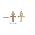 Detailed size view of gold Ankh cross pendant with zircons showing 23mm length - Gold Ankh Style (1#)