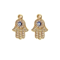 Dettaglio della mano di Fatima dorata con malocchio e strass bianchi per gioielleria - Base Oro-Occhio Blu Bianco Nero (7#)