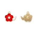 Red enamel cherry blossom flower charm with white wing and zircon for DIY jewelry - Five-Petal Flower With Wings (2#)