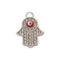 Ciondolo mano di fatima in argento con strass bianchi e malocchio rosso centrale - Base Argento-Occhio in Smalto Tricolore (12#)