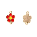 Red flower alloy charm with yellow center for DIY jewelry making in enamel finish - Double Hole Five-Petal Flower (3#)