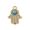 Ciondolo Mano di Fatima dorata con strass e occhio blu per creazione gioielli - Base Oro-Perla Occhio Blu (10#)