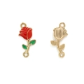 Alloy rose flower charm pendant with red enamel and double rings for DIY jewelry - Rose With Stem (4#)