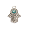 Ciondolo Mano di Fatima con occhio greco blu e strass bianchi finitura argento - Base Argento-Malocchio Blu (9#)