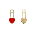 Creative gold safety pin earrings with red enamel heart detail on white background - Heart Safety Pin (5#)