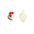 Red enamel flower charm with crystals and dual metal rings for jewelry making - Red And White Flower (6#)