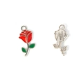 Red enamel rose flower alloy pendant with green leaves for DIY jewelry making - Rose With Green Leaves (7#)