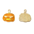 Gouden Halloween pompoen bedel met oranje emaille en zonnebril voor DIY sieraden - 9# (Coole Pompoen)