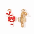 Zinc alloy Christmas candy cane pendants with red enamel and golden finish for DIY jewelry - Red White Bow Candy Cane (4#)