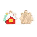 Vue détaillée du pendentif émaillé de maison de Noël avec placage en alliage doré - Style Maison de Neige Colorée (11#)