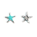Silver starfish charm with sky blue beads shown in front and back view - Silver Starfish