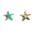 Starfish shaped golden jewelry charms with turquoise beads showing front and back - Golden Starfish
