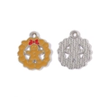 Pendentif bonhomme de pain d'épices de Noël en alliage avec nœud rouge et émail - Bonhomme de Pain d'Épice Dans Anneau Jaune (4#)