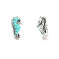 Silver seahorse stud earrings featuring turquoise blue beads and detailed metalwork - Silver Seahorse