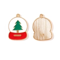 Detail of Christmas tree snow globe charm showing colorful enamel front and textured gold back - Christmas Tree Crystal Ball Style (8#)