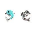 Silver dolphin charm earring with turquoise beads and black eye detail - Silver Dolphin