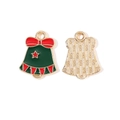 Front and back detail of alloy Christmas bell charm with green enamel and gold star - Green Bell Red Bow Star Style (3#)