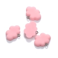 Pink resin cloud charms for DIY jewelry with silver metal rings on white background - Pink