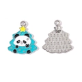 Pendentif sapin de Noël en émail avec motif panda vert et dos métallique texturé détaillé - Panda Arbre de Noël (11#)