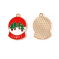 Front and back view of a snow globe alloy pendant with green pine trees and Happy text - Snow Globe Happy Style (7#)