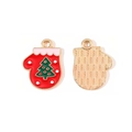 Colgante de guante navideño rojo con árbol verde y reverso de metal dorado - Estilo de Guante Rojo Árbol de Navidad (2#)