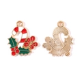 Christmas cane and holly berry enamel pendant with classic red and green gold finish - 3# Cane Holly Combo (XH50911)