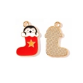 Lindo colgante bota de Navidad con esmalte rojo y estrella dorada para joyería - Estilo de Calcetín de Navidad Pingüino (3#)