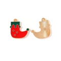 Pendentif de bas de Noël en émail rouge et vert pour la création de bijoux DIY - Style de Botte de Lutin Rouge et Verte (5#)