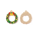 Ciondolo a corona di Natale in lega con smalto verde e fiocco rosso per gioielli DIY - 5# Ghirlanda con Fiocco (XH50911)