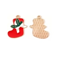 Pendentif chaussette de Noël en émail rouge avec houx et finitions dorées - Style de Chaussette Rouge Houx (7#)