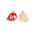Pendentif bonnet de Noël en métal avec émail rouge, étoile blanche et strass pour bijoux - Style de Bonnet de Noël avec Strass (8#)