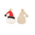 Pendentif chat de Noël rouge avec finition dorée et émail, vue de face et de l'arrière - Style de Chat de Noël (10#)